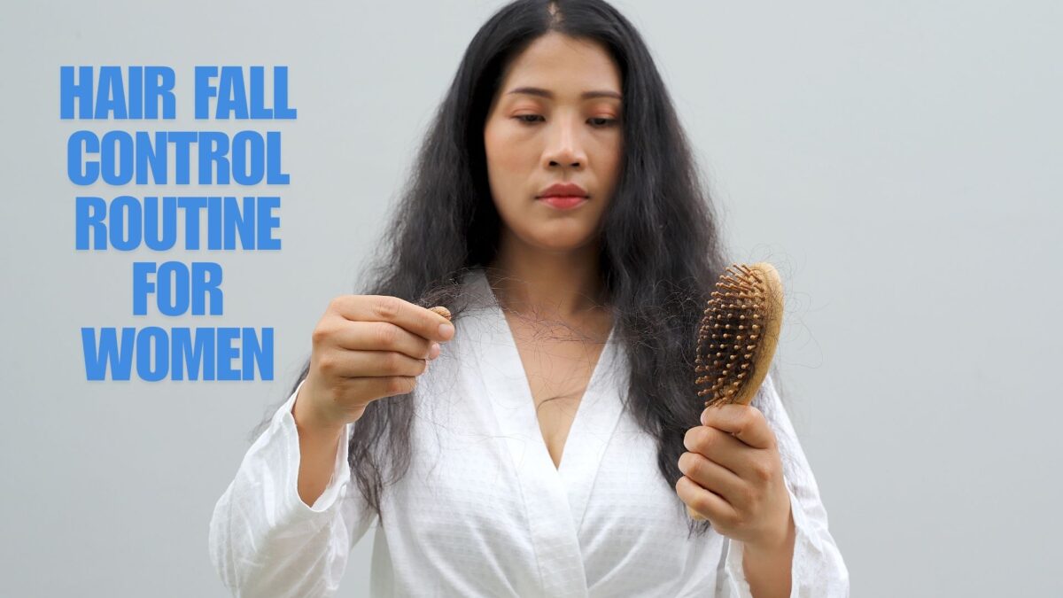 Woman experiencing hair fall and following a hair care routine for hair fall control