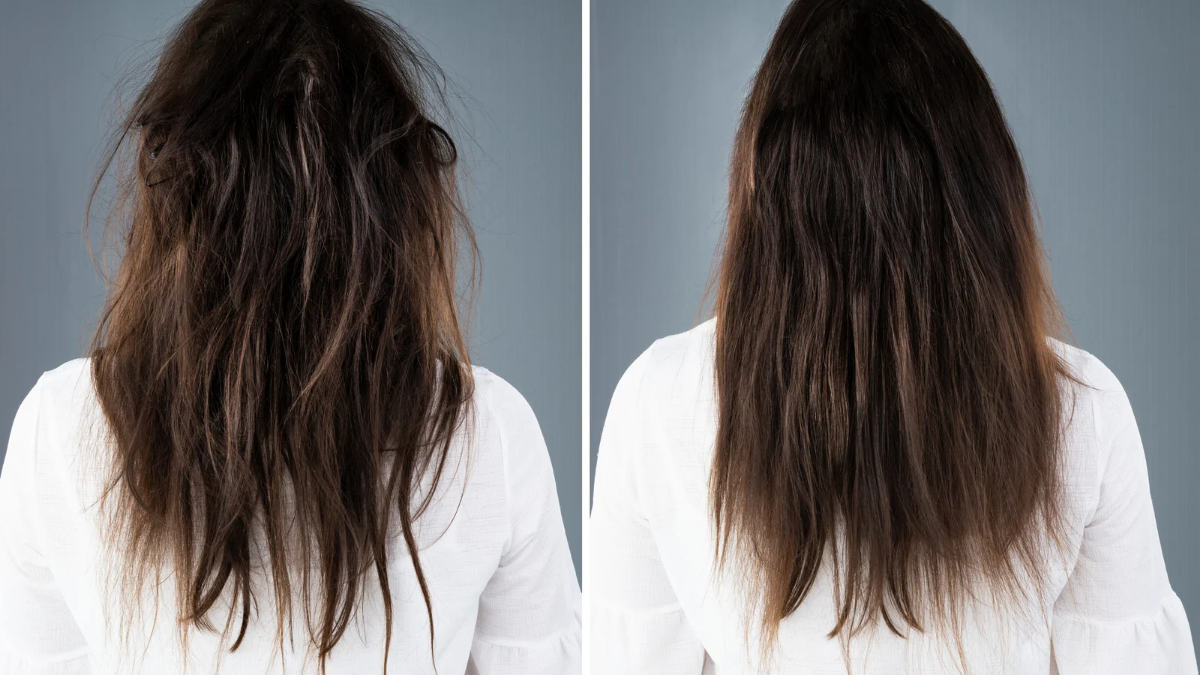 Before and after results on damaged hair using coconut oil and egg hair mask