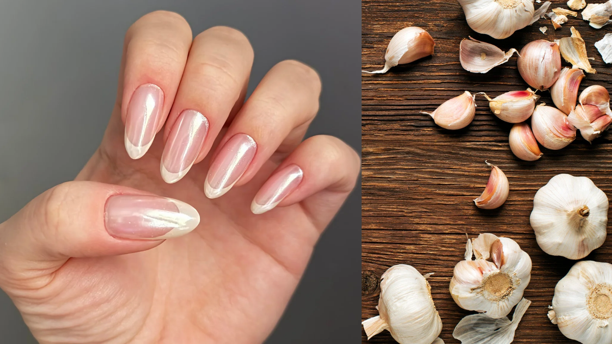 Hand receiving garlic massage for stronger nails to grow nails naturally