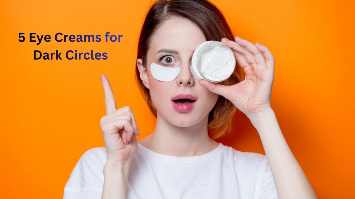 Woman applying eye cream under eyes showing results for dark circles